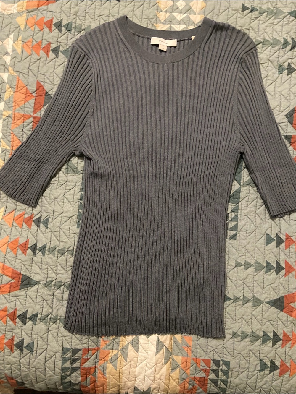 Vince Ribbed Crewneck Ribbed Sweater in Faded Blue
